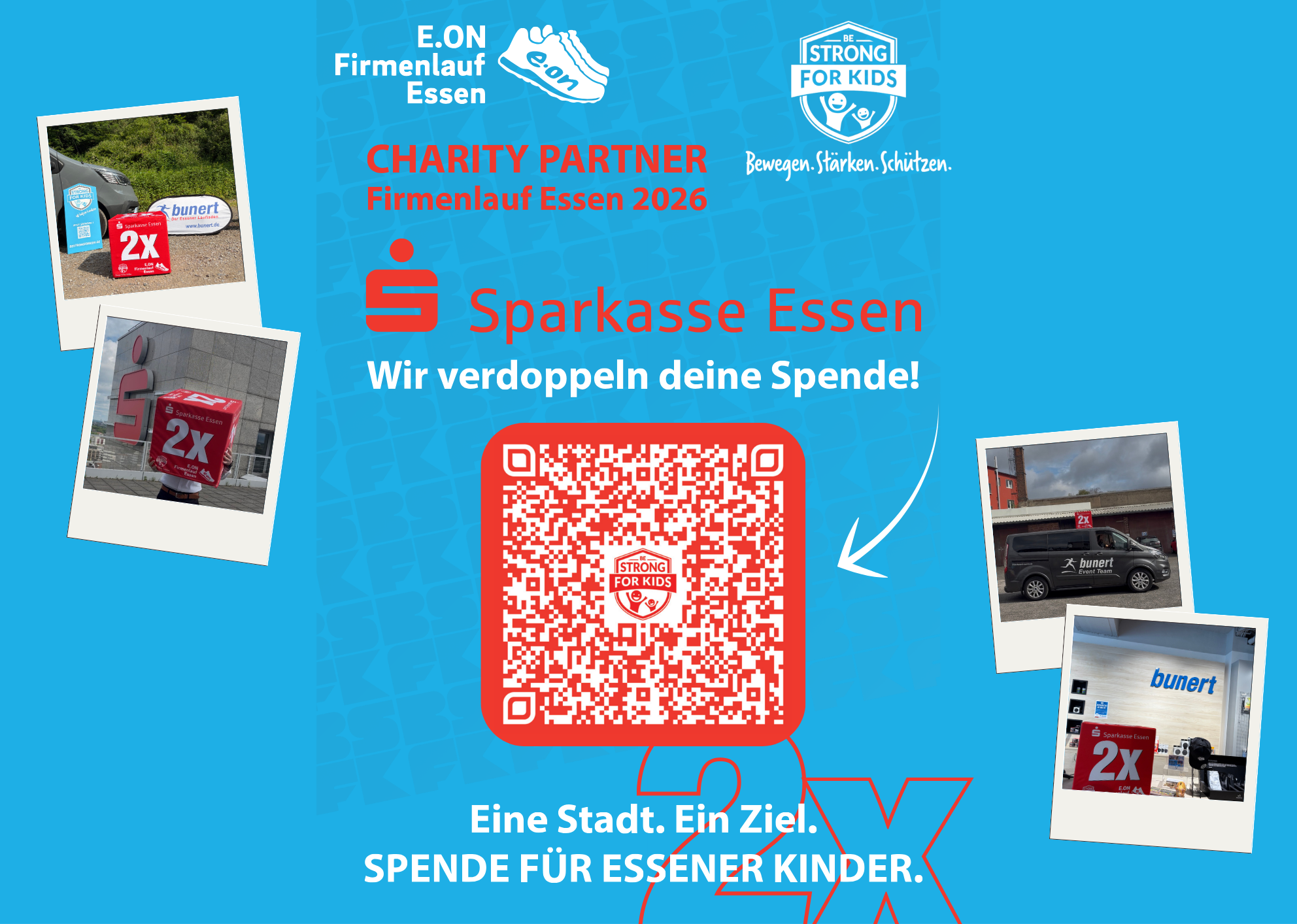 Verdopplungsaktion der Sparkasse Essen. Über den QR-Code kann gespendet werden.